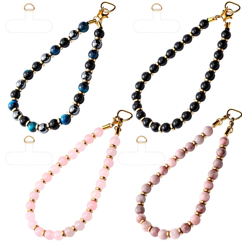 Quelay 4 Pack Phone Wrist Strap Beaded Cell Phone Lanyards Wrist Charms with Tether Tab Bling Cellphone Wristlet Bracelet Strap for Women(Soft,Pearl) - Image 1