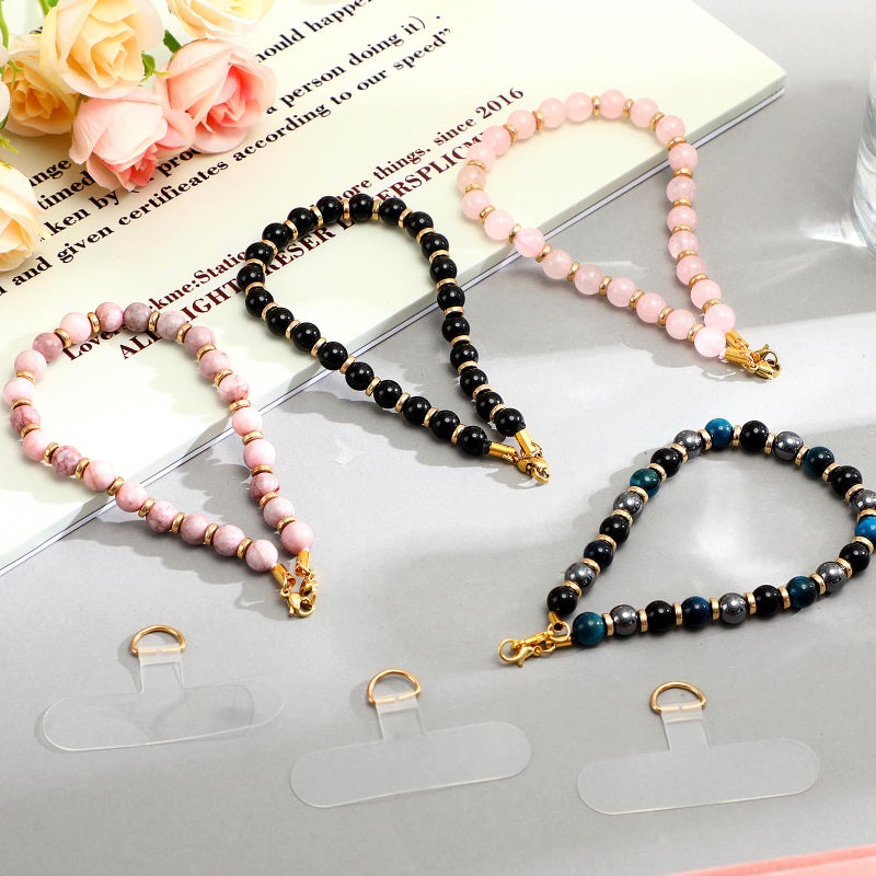 Quelay 4 Pack Phone Wrist Strap Beaded Cell Phone Lanyards Wrist Charms with Tether Tab Bling Cellphone Wristlet Bracelet Strap for Women(Soft,Pearl) - Image 4