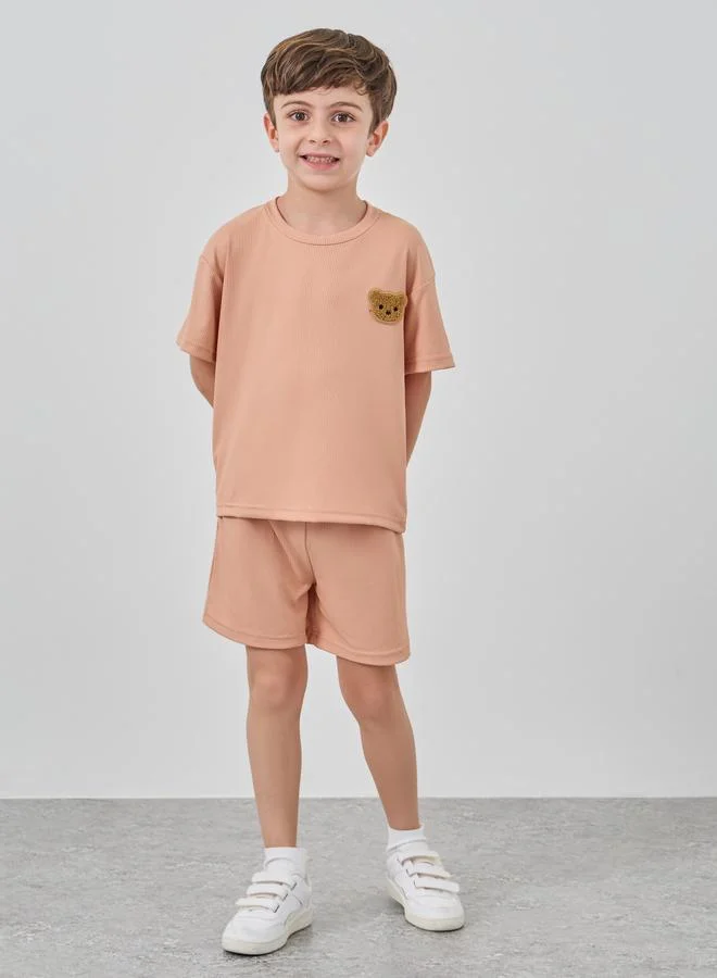 Take Two Take Two Embroidery Patch Round Neck T-Shirt and Shorts Set