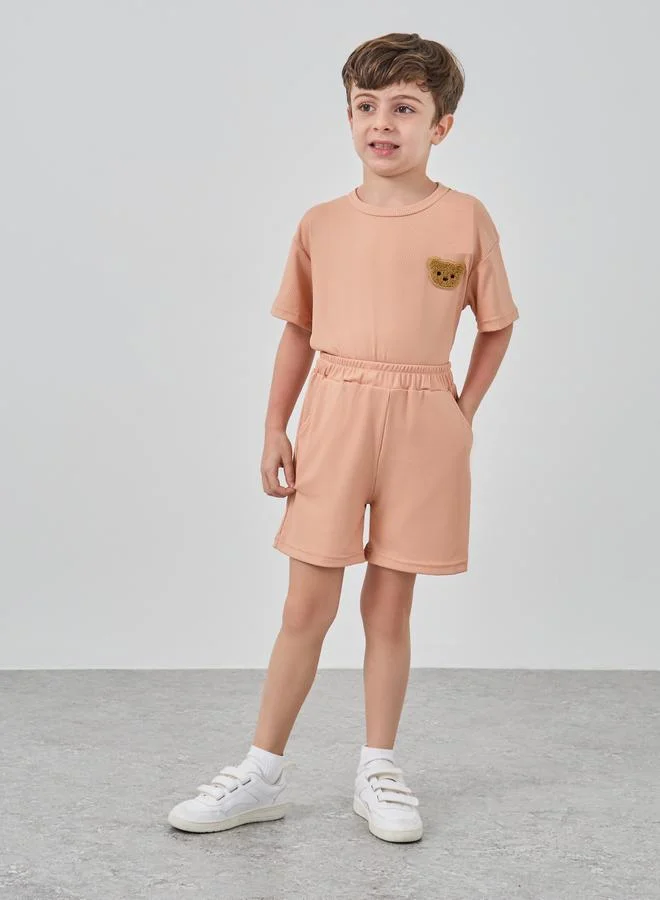 Take Two Take Two Embroidery Patch Round Neck T-Shirt and Shorts Set