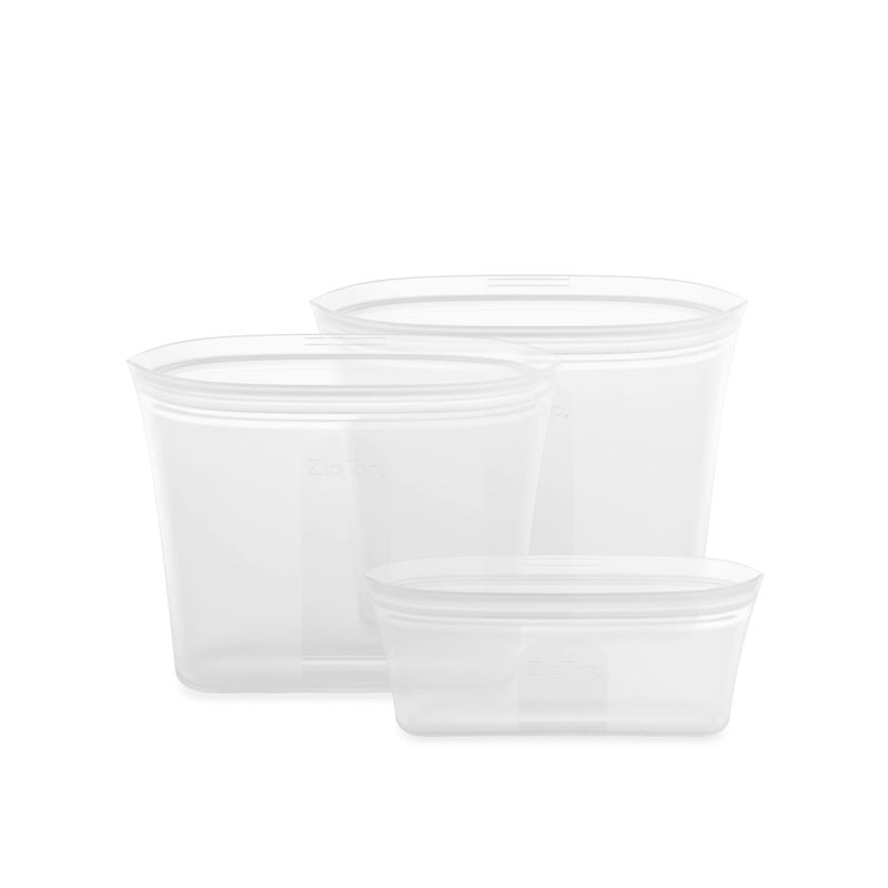 Zip Top Reusable Food Storage Bags | 3 Bag Set [Frost] | Silicone Meal Prep Container | Microwave  Dishwasher and Freezer Safe | Made in the USA - Image 1