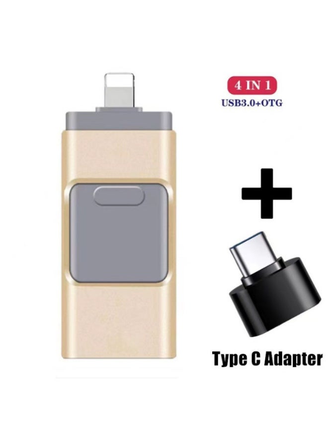 Three-in-one Otg USB Flash Drive Type-c Mobile Phone For Android Apple Computer Large Capacity Drive-Color:Champagne Gold-Capacity:32g Expansion 128g - Image 1