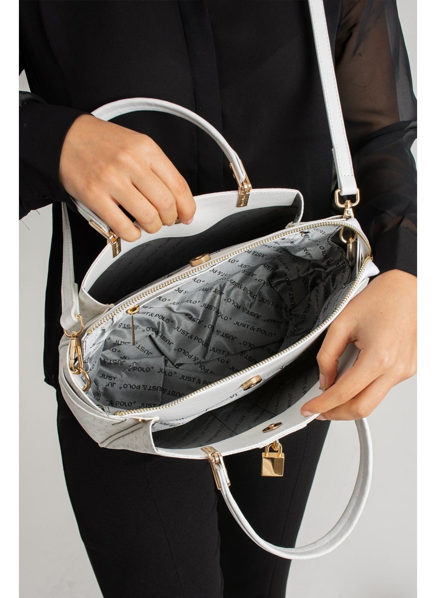 Just Polo - Women's White New Season 4 Compartment Hand and Shoulder Bag with Accessories PBU1022 - Image 1