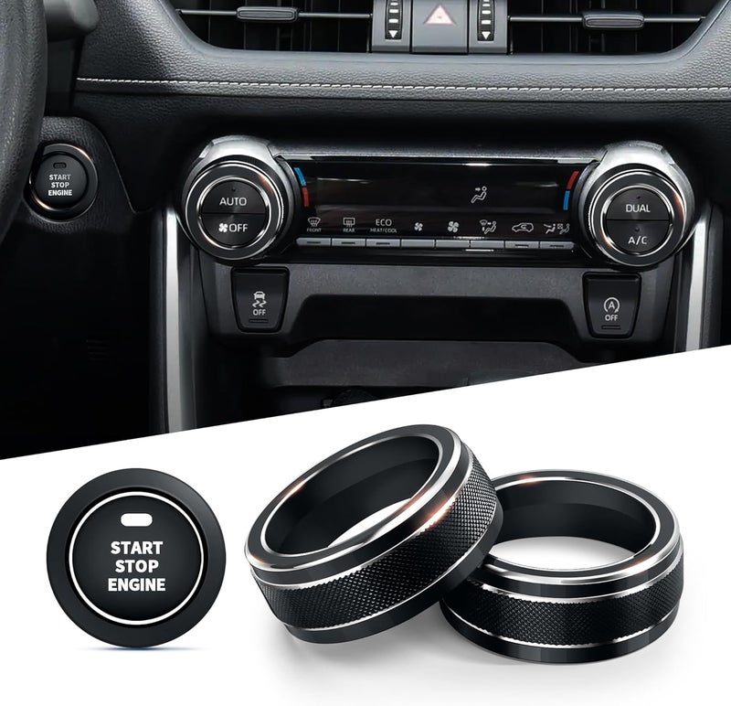 Polodunn ملحقات تويوتا RAV4 2025 2024 2023 2022 2021 2020 2019 - أغطية مقبض تكييف الهواء، أغطية حلقة زر بدء التشغيل 4 قطع (أسود) - Image 1