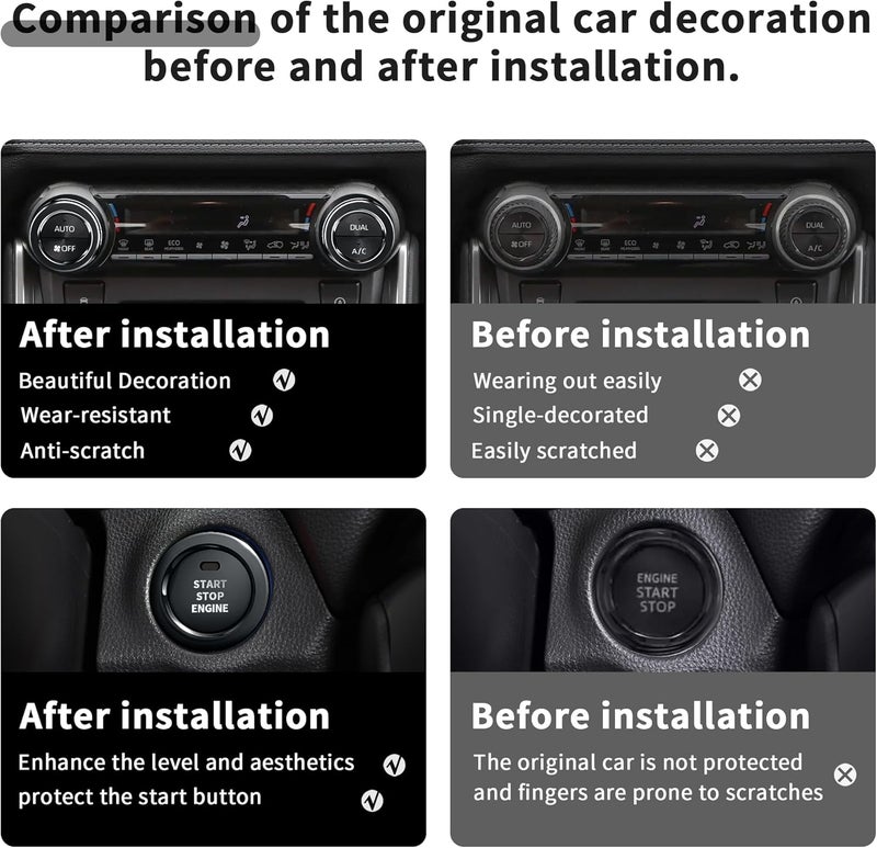 Polodunn ملحقات تويوتا RAV4 2025 2024 2023 2022 2021 2020 2019 - أغطية مقبض تكييف الهواء، أغطية حلقة زر بدء التشغيل 4 قطع (أسود) - Image 4
