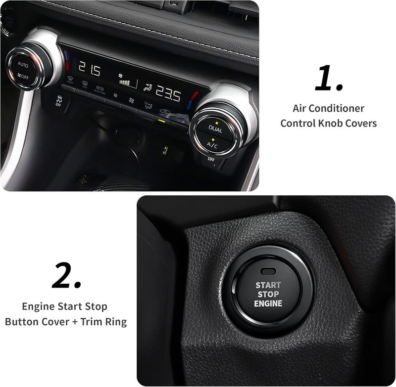 Polodunn ملحقات تويوتا RAV4 2025 2024 2023 2022 2021 2020 2019 - أغطية مقبض تكييف الهواء، أغطية حلقة زر بدء التشغيل 4 قطع (أسود) - Image 3