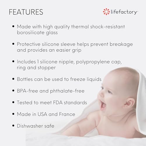 Lifefactory Glass Baby Bottle BPA Free | Protective Silicone Sleeve | 9 oz Pack of 3 | Raspberry, Papaya, Mango - Image 2