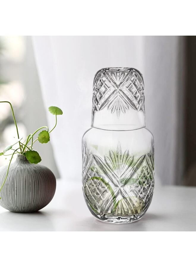 2 PCS Water Carafe Set With Tumbler 17OZ Vintage Bedside Clear Glass Mouthwash Bottle Nightstand Carafe and Glass for Handy Midnight Drink Set for Water Juice Kitchen Bedroom - Image 4