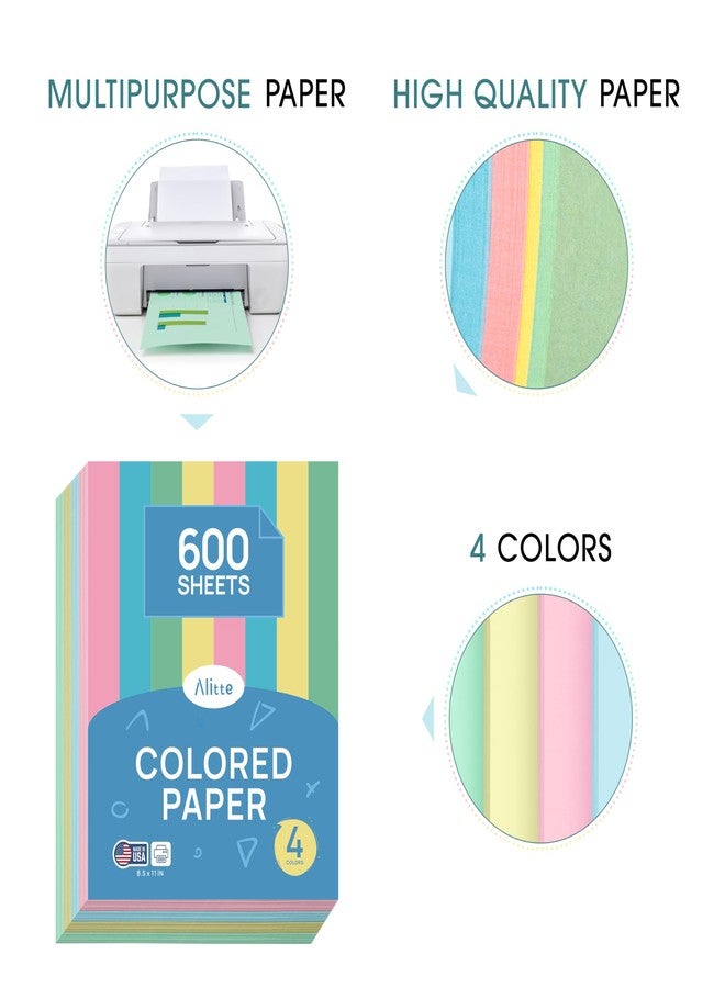 Alitte Colored Paper 8.5 x 11 - Copy Paper, 600-Pack Letter Size for Printer, Arts & Crafts, DIY Projects - Pink, Green, Blue, Yellow - School & Office Supplies - 150 Sheets Per Color - Image 2