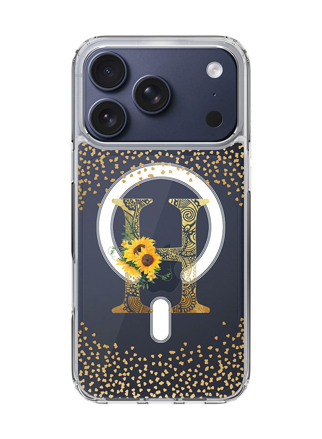 Stylizedd Classic Clear MagSafe Case for iPhone 17 Pro , Hybrid Soft Case Flexible Edges Anti Drop TPU PC Gel Thin Transparent Cover [ Designed for iPhone 17 Pro ] - Custom Monogram Initial Letter Floral Pattern Alphabet - H  (Clear )