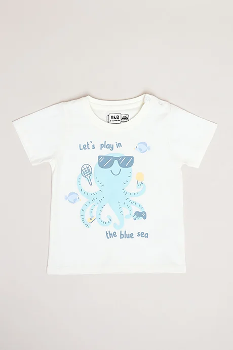 R&B Printed T-Shirt with Crew Neck and Short Sleeves