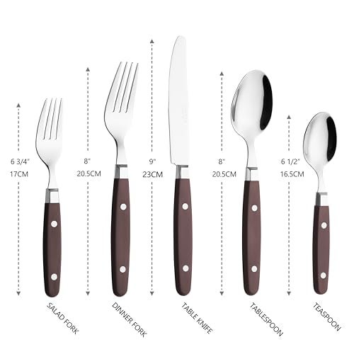 ANNOVA Silverware Set RetroRivet Colorful Stainless Steel Tableware Kitchen Flatware Set Utensils Includes Dinner Knives Forks Spoons Salad Forks Dessert Spoons Chocolate Brown 20 Pieces - Image 3