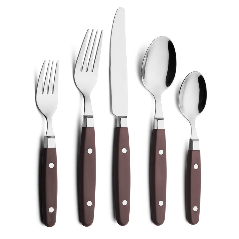 ANNOVA Silverware Set RetroRivet Colorful Stainless Steel Tableware Kitchen Flatware Set Utensils Includes Dinner Knives Forks Spoons Salad Forks Dessert Spoons Chocolate Brown 20 Pieces - Image 2