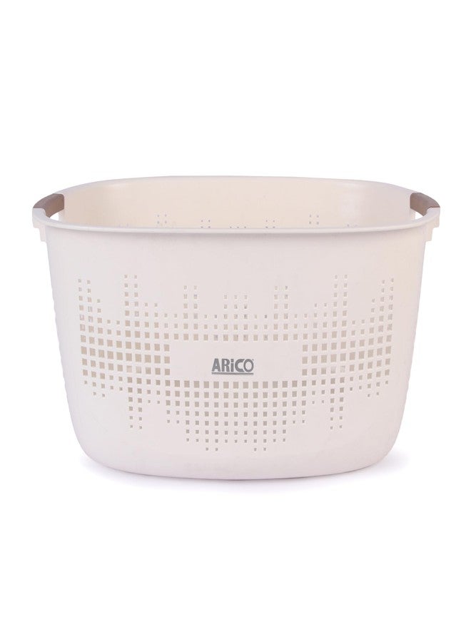 ARICO Premium Plastic Laundry Basket with Comfort Grip Handles - Large Ventilated Clothes Storage Organizer for Bathroom, Bedroom & Home (Off-White, Oval Shape) - Image 1