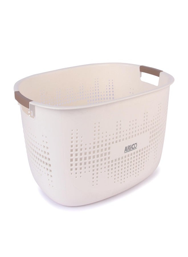 ARICO Premium Plastic Laundry Basket with Comfort Grip Handles - Large Ventilated Clothes Storage Organizer for Bathroom, Bedroom & Home (Off-White, Oval Shape) - Image 2