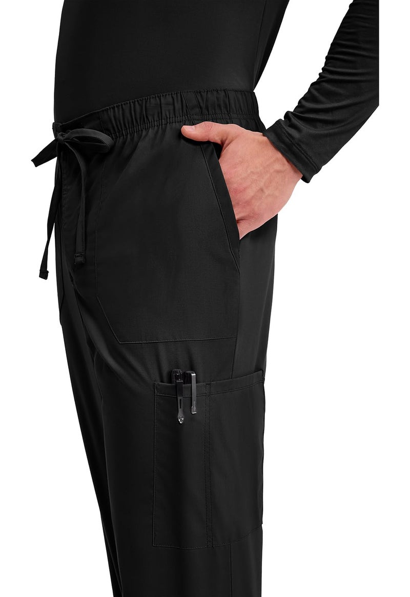 Cherokee Scrubs for Men Tapered Leg Cargo Scrub Pants with Zip Fly, 5 Pockets Elastic Waist 2-Way Stretch & Easy Care - WW190, XS Short, Black - Image 2