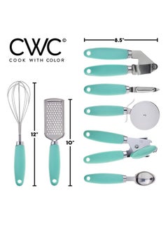 COOK WITH COLOR COOK WITH COLOR Kitchen Gadget Set Stainless Steel Utensils with Soft Touch Handles, 7 Pc. Stainless Steel, Mint  - Image 2