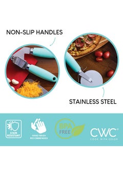 COOK WITH COLOR COOK WITH COLOR Kitchen Gadget Set Stainless Steel Utensils with Soft Touch Handles, 7 Pc. Stainless Steel, Mint  - Image 5