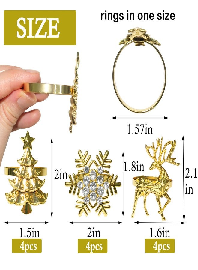 HADDIY Christmas Napkin Rings Set of 12,Sparkly Gold Deer Snowflake Xmax Tree Napkin Holder for Winter Holiday Dinner Table Setting Decorations - Image 2