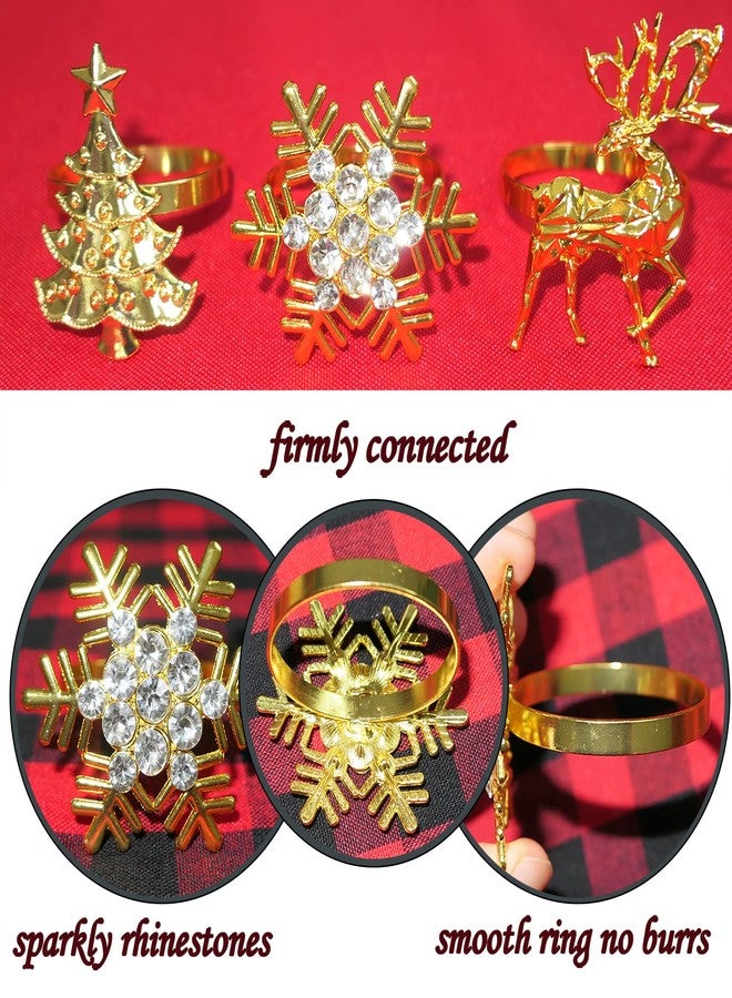HADDIY Christmas Napkin Rings Set of 12,Sparkly Gold Deer Snowflake Xmax Tree Napkin Holder for Winter Holiday Dinner Table Setting Decorations - Image 3