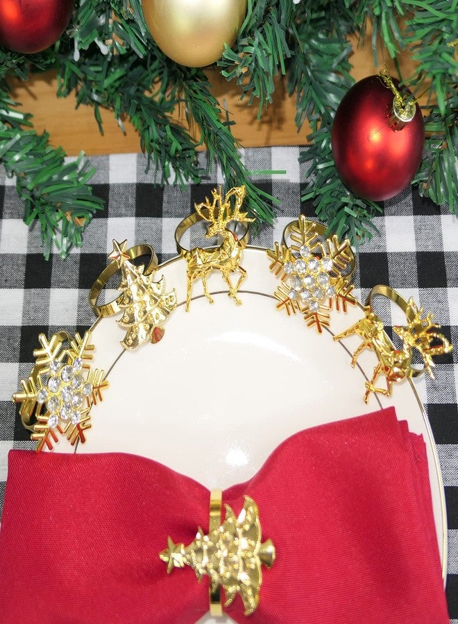 HADDIY Christmas Napkin Rings Set of 12,Sparkly Gold Deer Snowflake Xmax Tree Napkin Holder for Winter Holiday Dinner Table Setting Decorations - Image 4
