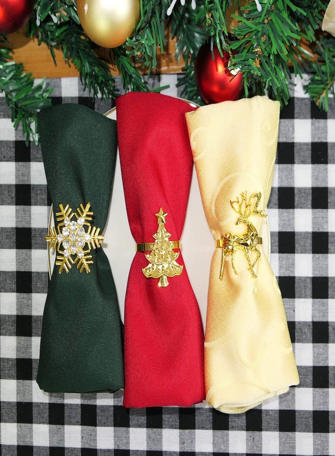 HADDIY Christmas Napkin Rings Set of 12,Sparkly Gold Deer Snowflake Xmax Tree Napkin Holder for Winter Holiday Dinner Table Setting Decorations - Image 5