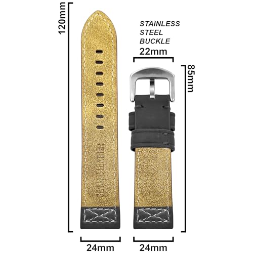 DBLACK ''CROXX'' Leather Watch Straps, Nylon X-Stitch Design Watch Belt // For 20mm, 22mm, 24mm, 26mm, 28mm, or 30mm Watch Band (Choose Your Size & Color) (Black, 24mm) - Image 2