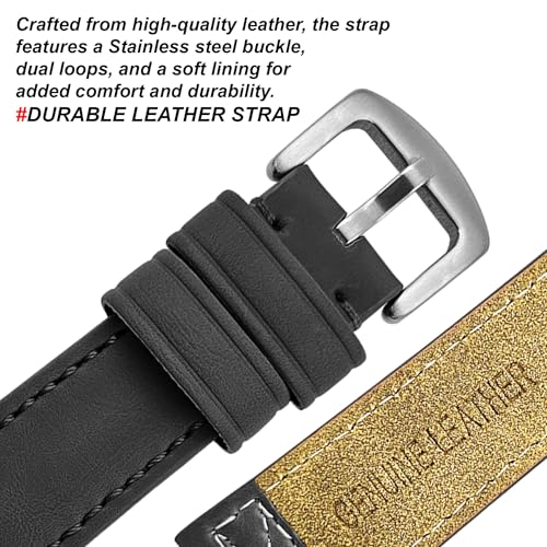 DBLACK ''CROXX'' Leather Watch Straps, Nylon X-Stitch Design Watch Belt // For 20mm, 22mm, 24mm, 26mm, 28mm, or 30mm Watch Band (Choose Your Size & Color) (Black, 24mm) - Image 4