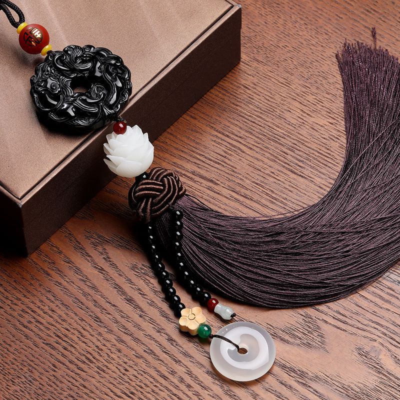 [New] Manufacturers Jade Car Accessories Natural Obsidian Access Safe Car Pendant Supplies - Image 5