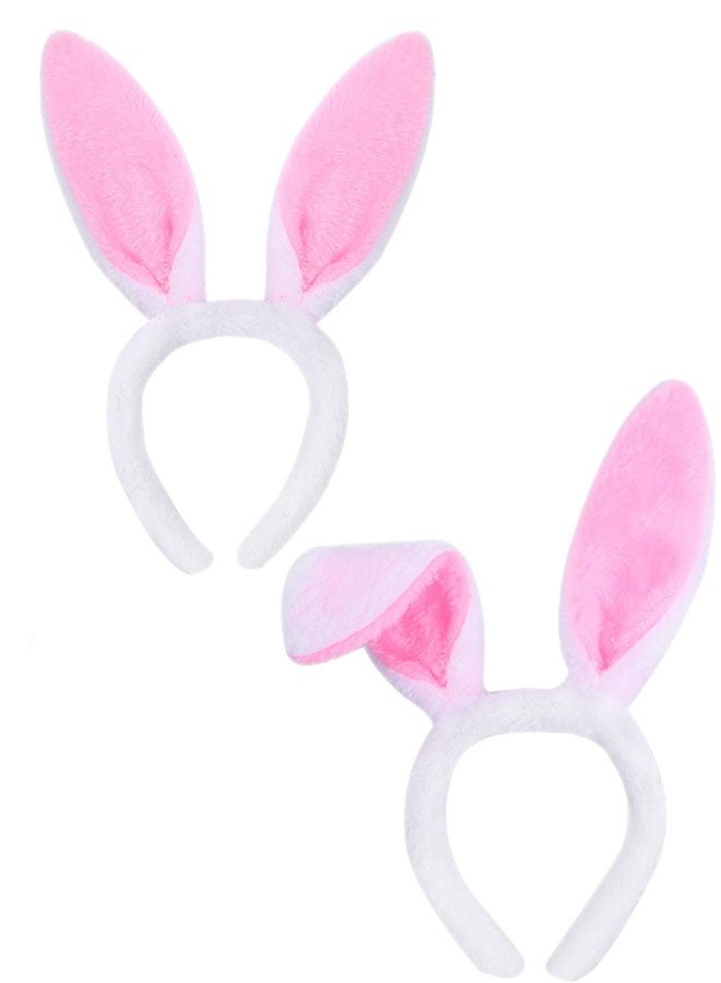 2 Pack Bunny Headband Easter Bunny Ears Hairbands Plush Pink Bunny Headband for Easter Party Favor - Image 1