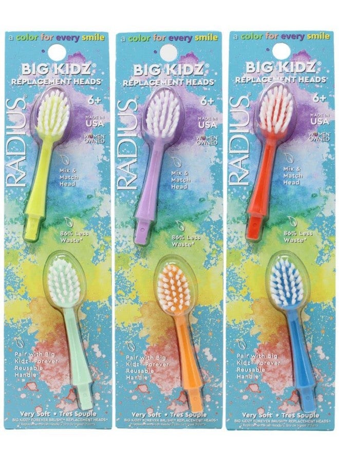 راديوس رؤوس فرشاة أسنان بديلة من RADIUS Big Kidz Forever للأطفال من سن 6 سنوات فما فوق، خالية من مادة BPA ومعتمدة من جمعية طب الأسنان الأمريكية (ADA) للأسنان واللثة النامية، رأسان - فائقة النعومة (3 قطع) - Image 1