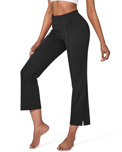 G4Free Womens Yoga Dress Pants with Pockets Wide Leg Businee Casual Pants High Waist Business Casual Ankle Pants (Black-1,L,27") - Image 1