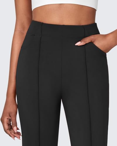G4Free Womens Yoga Dress Pants with Pockets Wide Leg Businee Casual Pants High Waist Business Casual Ankle Pants (Black-1,L,27") - Image 4