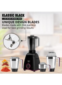 Havells Havells Klassic 750 Watt 4 Jar Mixer Grinder, 21000 RPM Heavy Duty Universal Motor, 304 SS Blades, Large Size Break Resistant JarLids With Twist & Lock Mechanism- Black  - Image 5