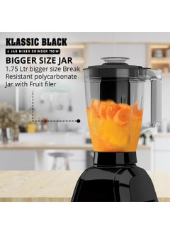 Havells Havells Klassic 750 Watt 4 Jar Mixer Grinder, 21000 RPM Heavy Duty Universal Motor, 304 SS Blades, Large Size Break Resistant JarLids With Twist & Lock Mechanism- Black  - Image 3