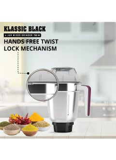 Havells Havells Klassic 750 Watt 4 Jar Mixer Grinder, 21000 RPM Heavy Duty Universal Motor, 304 SS Blades, Large Size Break Resistant JarLids With Twist & Lock Mechanism- Black  - Image 4