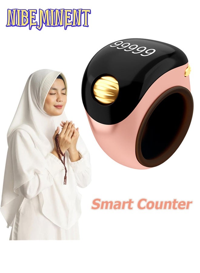 NIBEMINENT Portable Tasbeeh Ring with OLED Screen, Prayer Smart Counter with Silicone Ring, Automatic Counting, Comfortable for Daily Wear Rose Gold  - Image 1