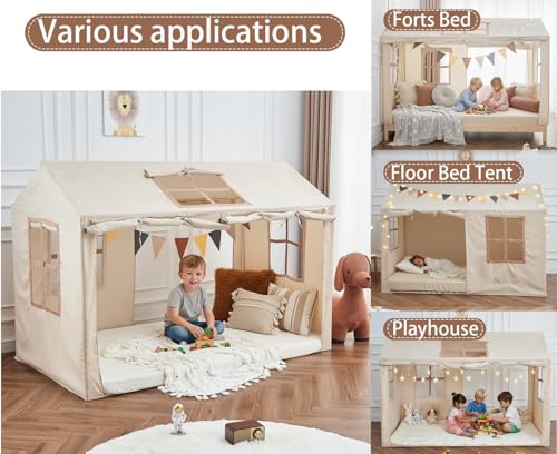 WANFASO Twin Bed Tent Indoor Bed Canopy Kids Tents for Girls Boys with 2 Doors, Breathable Private Space Floor Fort Bed Tents for Kids Sleeping Tent (Twin, Khaki) - Image 3