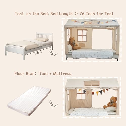 WANFASO Twin Bed Tent Indoor Bed Canopy Kids Tents for Girls Boys with 2 Doors, Breathable Private Space Floor Fort Bed Tents for Kids Sleeping Tent (Twin, Khaki) - Image 5