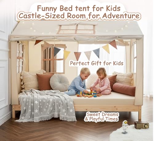 WANFASO Twin Bed Tent Indoor Bed Canopy Kids Tents for Girls Boys with 2 Doors, Breathable Private Space Floor Fort Bed Tents for Kids Sleeping Tent (Twin, Khaki) - Image 2