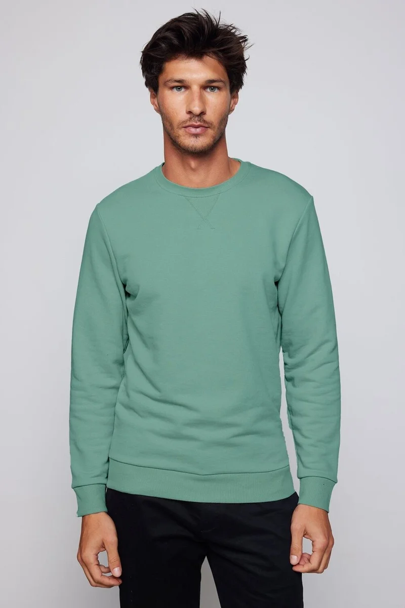 تودورس Unisex Relax Fit Comfortable Cut Cotton Basic Green Crew Neck Sweatshirt