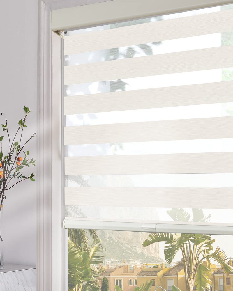 Persilux Cordless Zebra Blinds for Windows (24" W x 72" H, Beige) with Upgraded Cassette Free-Stop Light Filtering Dual Layers Sheer Roller Shades Thermal Insulated Blinds for Office & Living Room - Image 1
