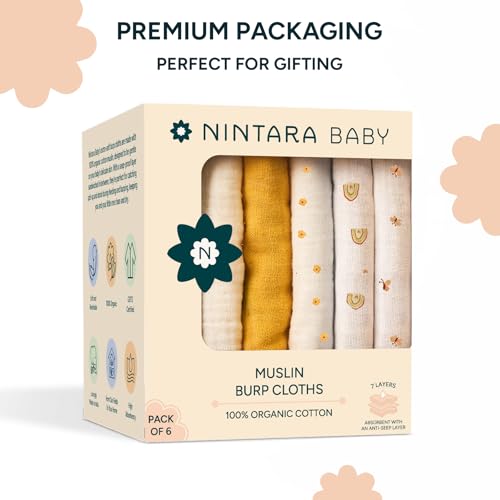 NINTARABABY Burp Cloths – 100% Organic Muslin Cotton, 7-Layer Absorbent & Waterproof, Extra-Large (55×30 cm), Soft & Hypoallergenic, Multipurpose Baby Essentials & Gift for Newborns, Pack of 6 - Image 5