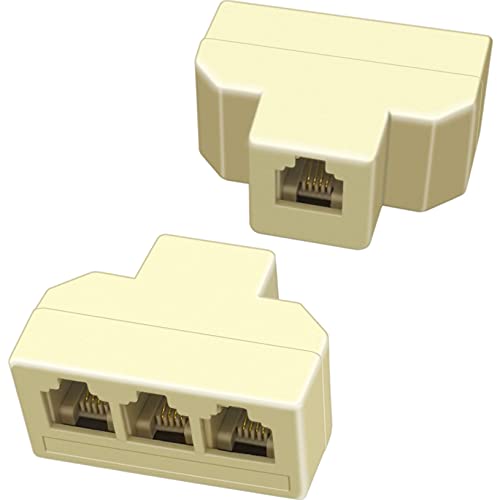 NECABLES 2Pack Phone Splitter 3 Way Telephone Adapter RJ11 6P4C 1 Female to 3 Females for Landline and Fax Ivory - Image 1