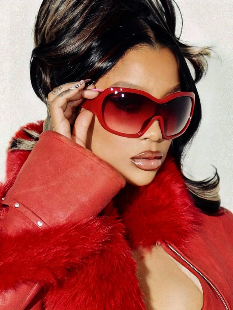 TYA Oversized Trendy Wrap Around Sunglasses for Women Men - Cool Concert shades 2000s Retro Round Big Shield Glasses (Red) - Image 2