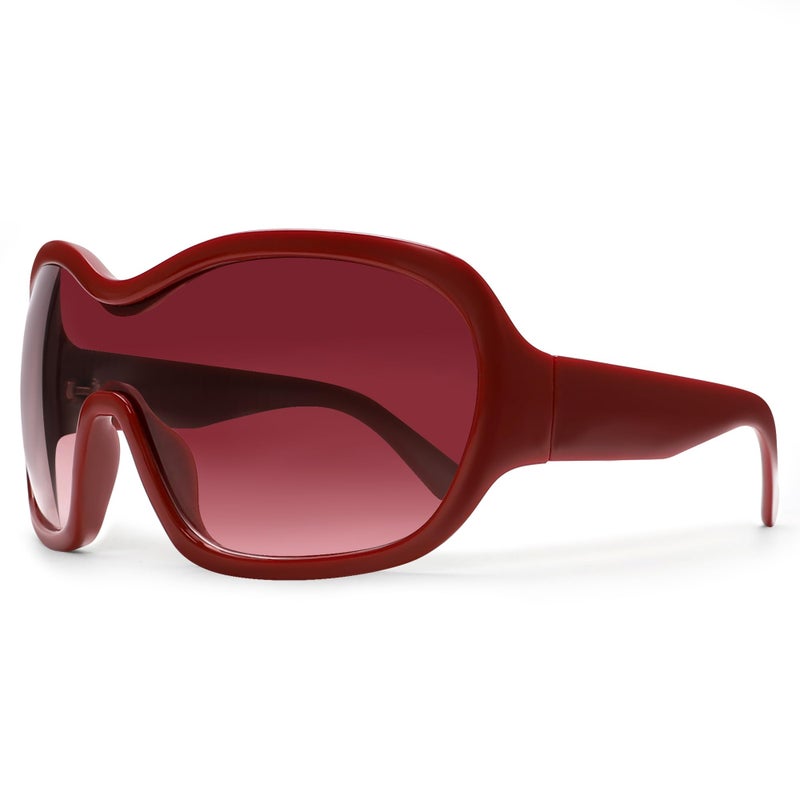 TYA Oversized Trendy Wrap Around Sunglasses for Women Men - Cool Concert shades 2000s Retro Round Big Shield Glasses (Red) - Image 4