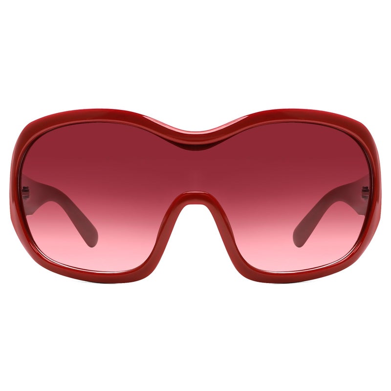 TYA Oversized Trendy Wrap Around Sunglasses for Women Men - Cool Concert shades 2000s Retro Round Big Shield Glasses (Red) - Image 1