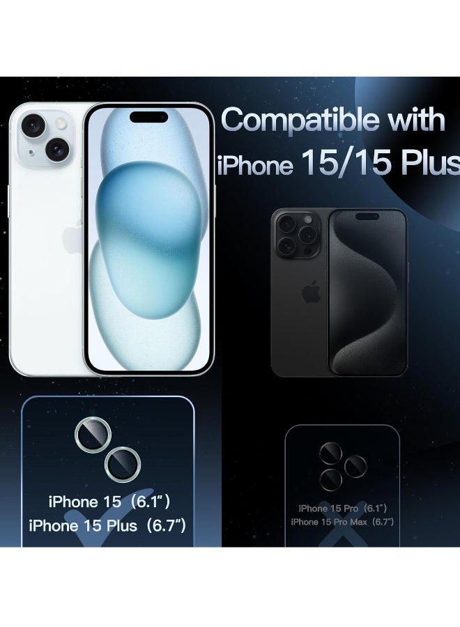 DUSALA Camera Lens Protector for iPhone 15 6.1-Inch and iPhone 15 Plus 6.7-Inch, 9H Tempered Glass Metal Individual Ring Cover, HD Clear, 1 Set (Blue) - Image 2