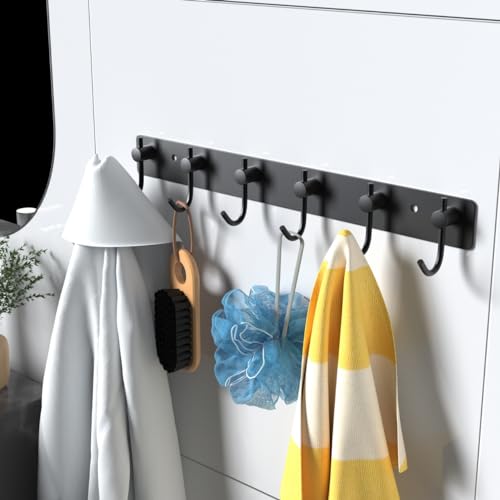 VAEHOLD Wall Hooks for Hanging, Black Coat Rack Wall Mount with 6 Coat Hooks, Towel Hanger, Hat Hooks, Robes Hook in Bathroom, Bedroom, Kitchen, Living Room (1PACK) - Image 2