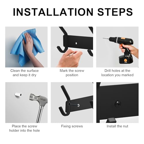 VAEHOLD Wall Hooks for Hanging, Black Coat Rack Wall Mount with 6 Coat Hooks, Towel Hanger, Hat Hooks, Robes Hook in Bathroom, Bedroom, Kitchen, Living Room (1PACK) - Image 5